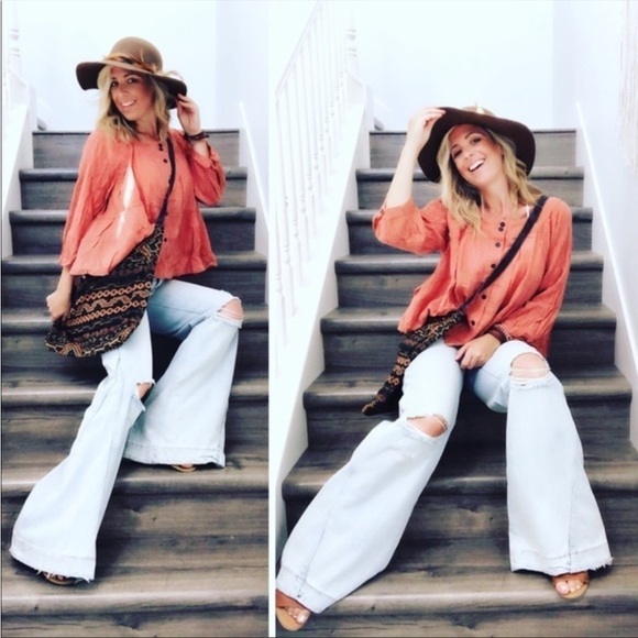 Free People Sea To Shore Blouse Noble Adobe Terracotta Size Small - Picture 3 of 9